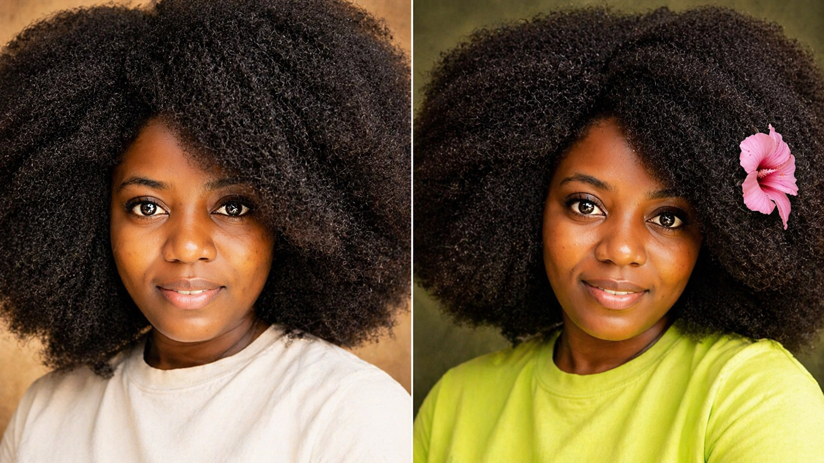 Avant et après — cheveux afro avec la routine Mahbi Botanique